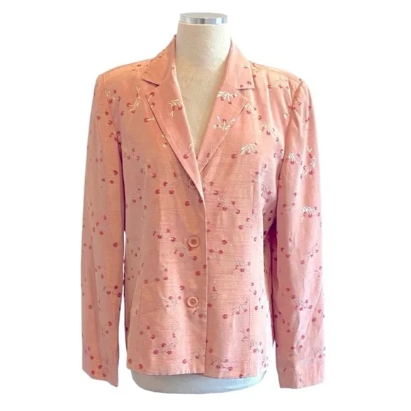 Pink Floral Lightweight Summer/Spring Blazer Jacket Boho Cottagecore Style - Picture 4 of 12